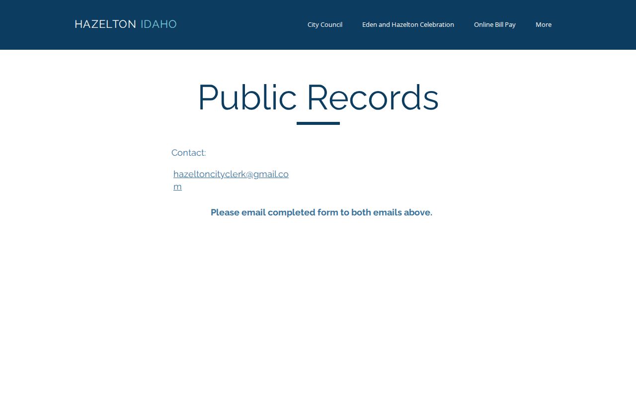 Hazelton public-records request page for Jerome County city records