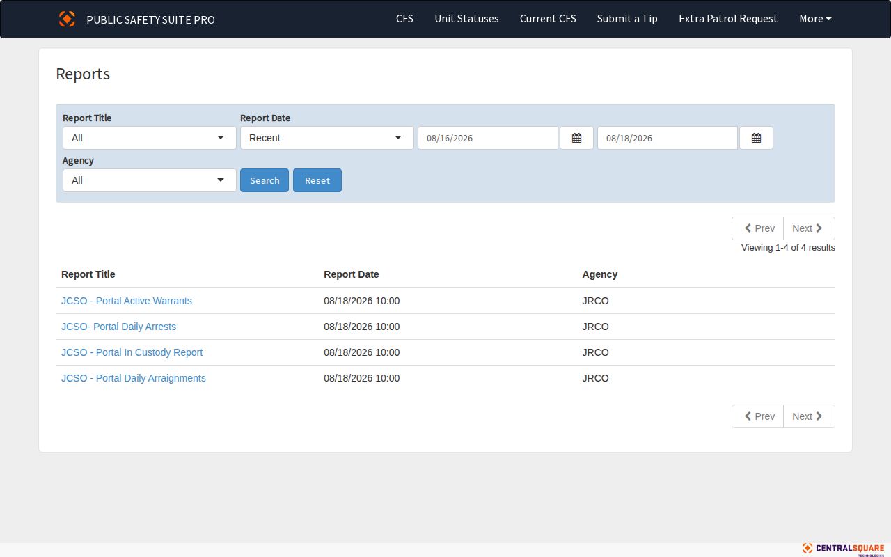 Jerome County Zuercher reports interface for booking and custody records